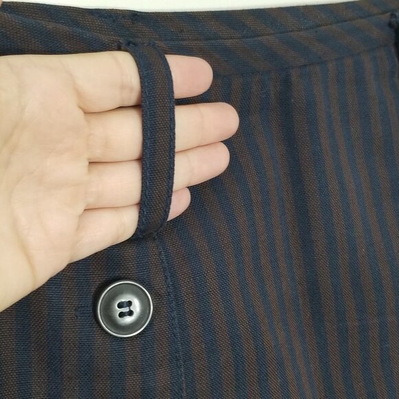 Tristan & Iseut Cotton & Linen Vintage Striped Button-Front Midi Skirt - Picture 4 of 11
